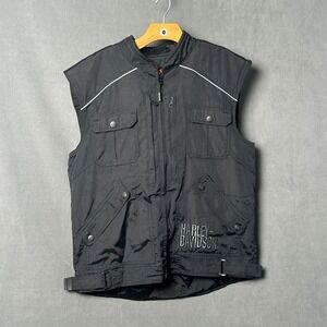 Harley Davidson Nylon Riding Vest Mens Large Black Orange Lined Embroidered Bike